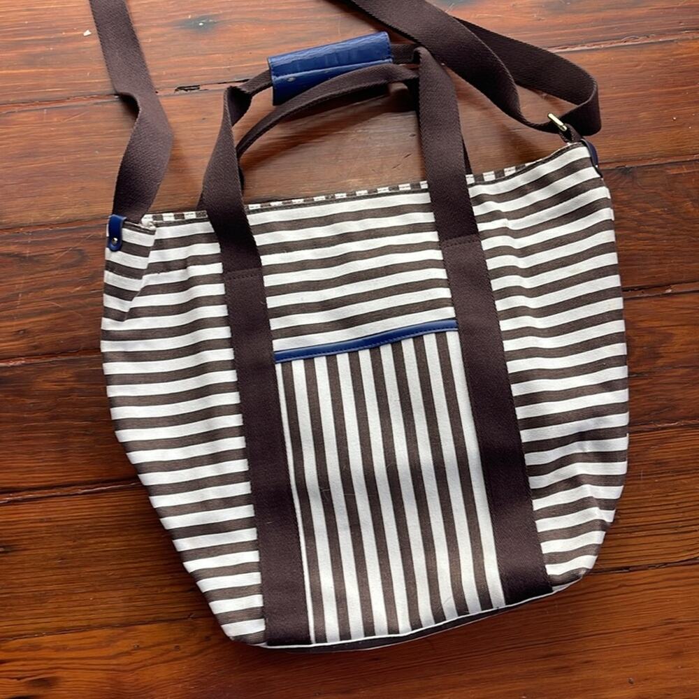Henri Bendel Weekender striped canvas crossbody shoulder tote bag - Picture 7 of 7